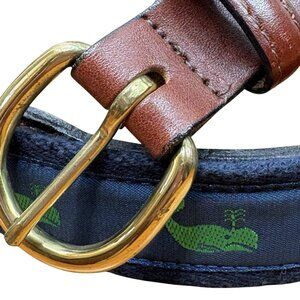 Green Whale Motif Ribbon Leather Tab Belt Barrons-Hunter Navy Men’s 36 Preppy